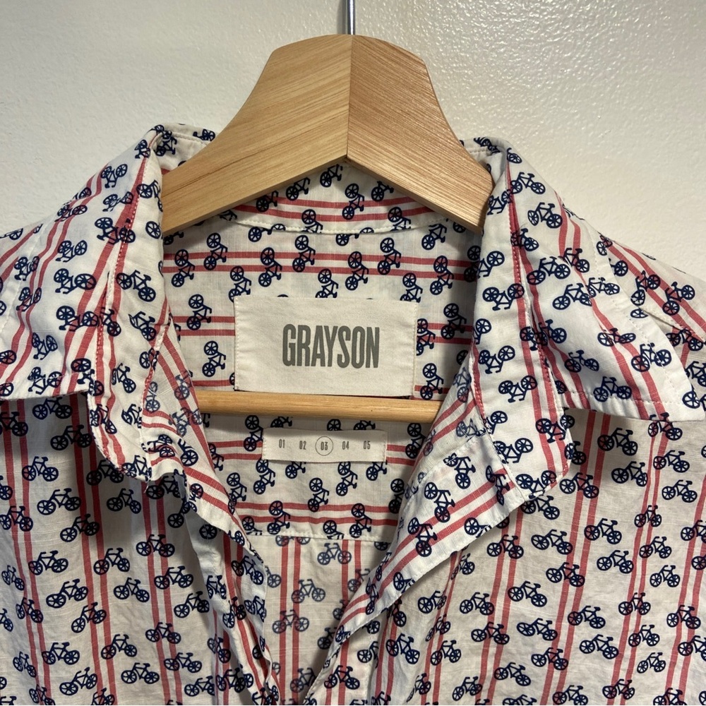 Grayson Women's Button Down Shirt - Red and Blue Bicycle Print